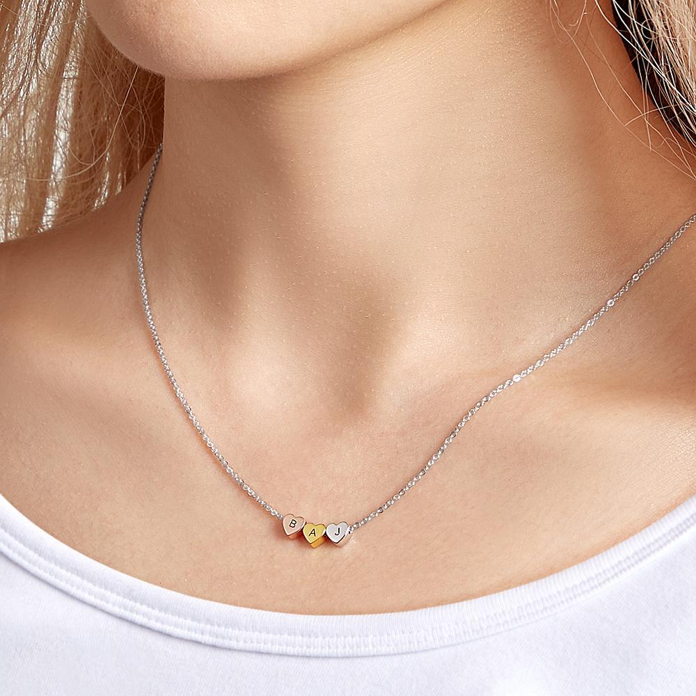 Collana Con Incisione Personalizzata Collana Con Triplo Cuore In Metallo Misto Spazzolato