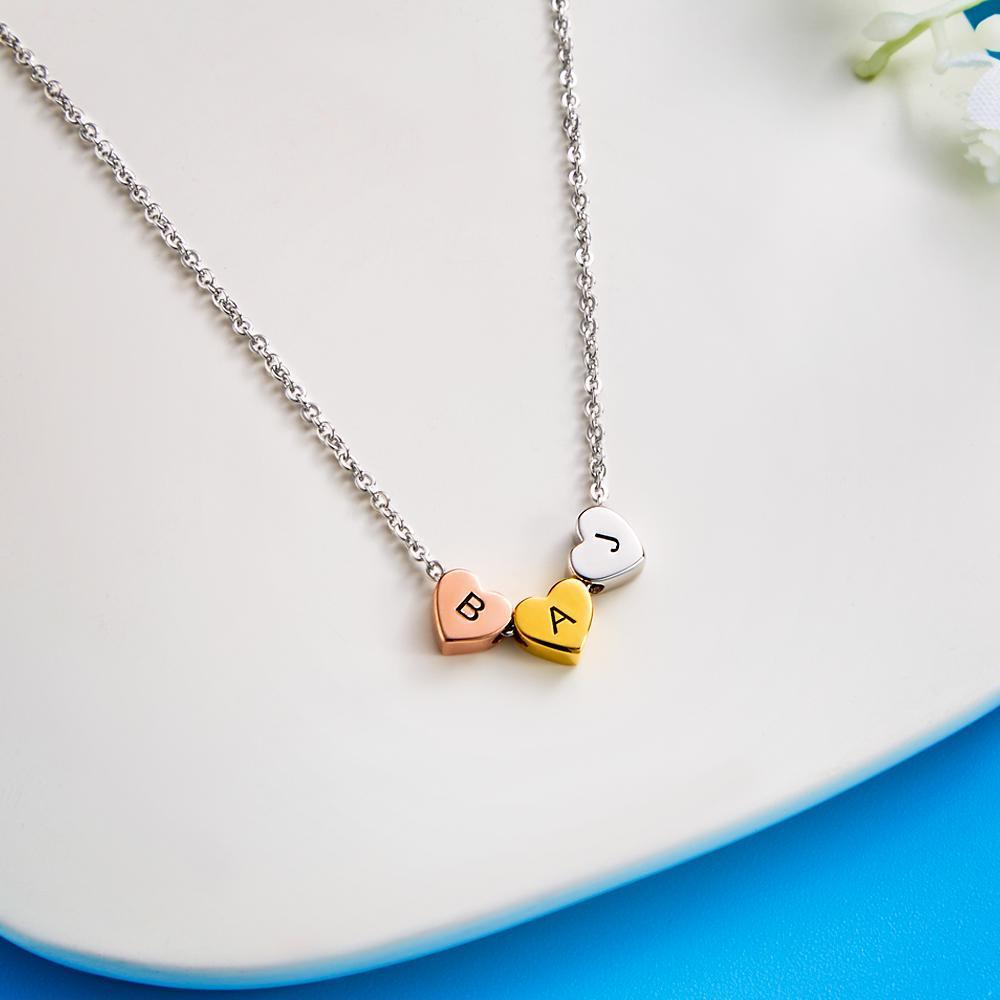 Collana Con Incisione Personalizzata Collana Con Triplo Cuore In Metallo Misto Spazzolato