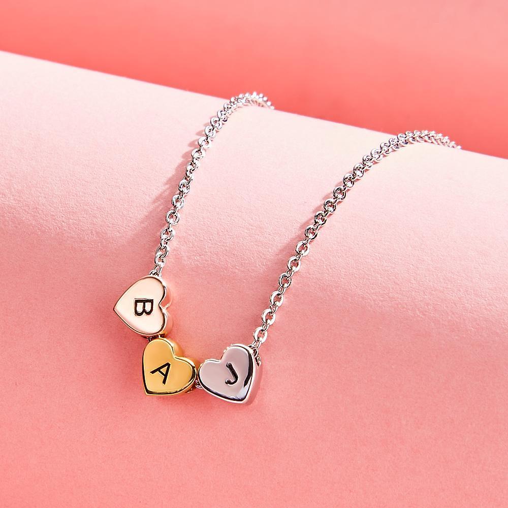 Collana Con Incisione Personalizzata Collana Con Triplo Cuore In Metallo Misto Spazzolato