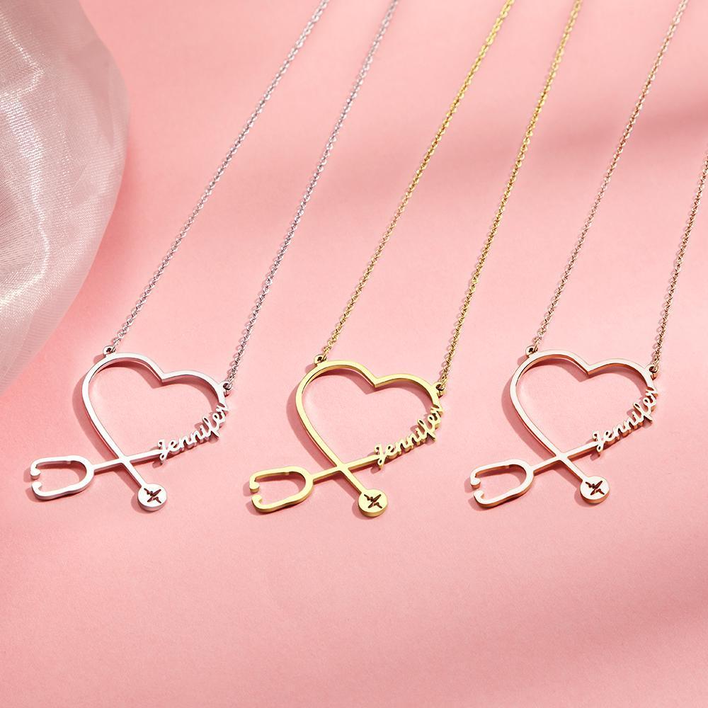 Collana Con Stetoscopio Con Nome Personalizzato Collana Con Nome A Forma Di Cuore Collana Con Nome A Forma Di Cuore Regali Per Infermieri Regali Medici