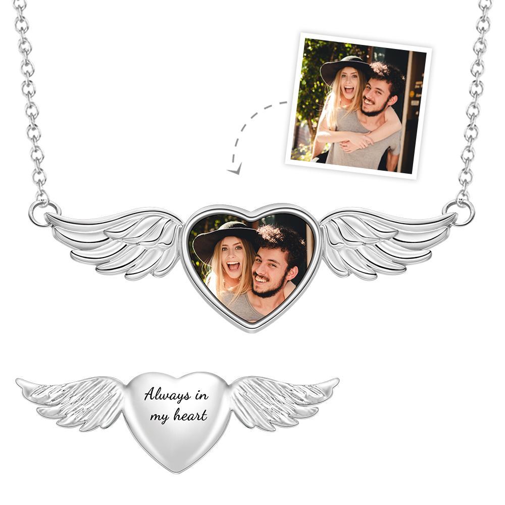 Collana Personalizzata Con Foto Incisa Love Wings Angel Couple Regali - soufeelit