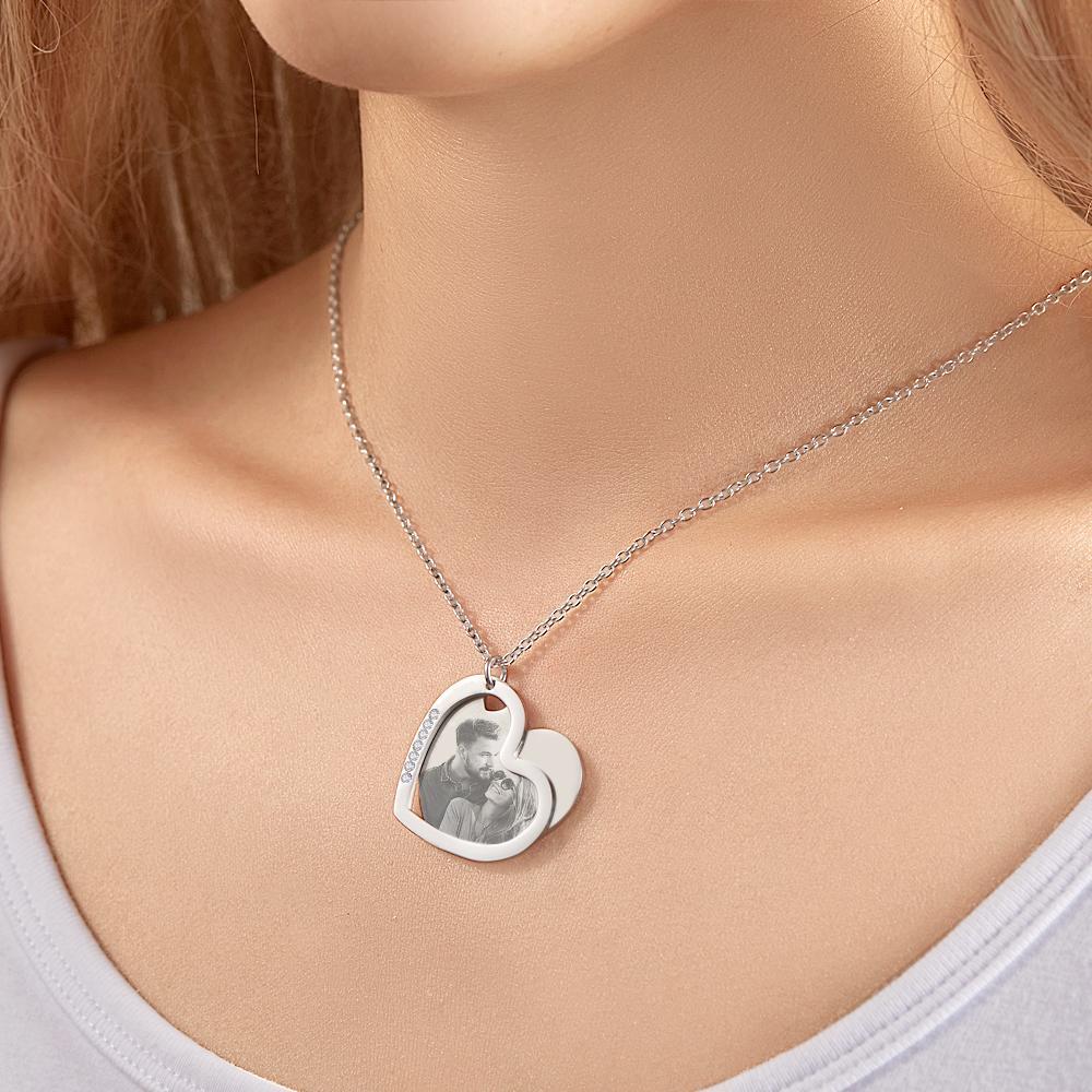 Regali Personalizzati A Forma Di Cuore A Doppio Strato Con Collana Con Foto Incisa - soufeelit