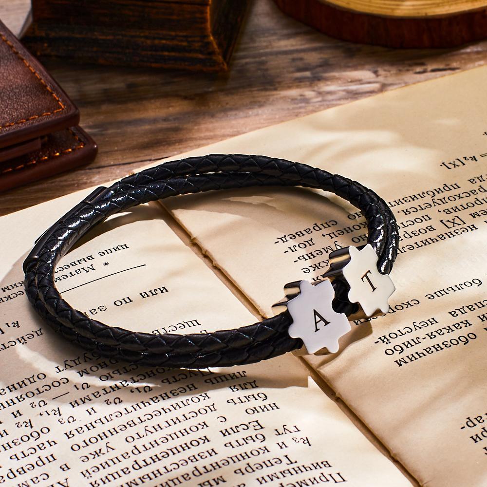 Bracciale Con Incisione Personalizzata Forma Di Puzzle Nome Personalizzato Regalo Da Uomo