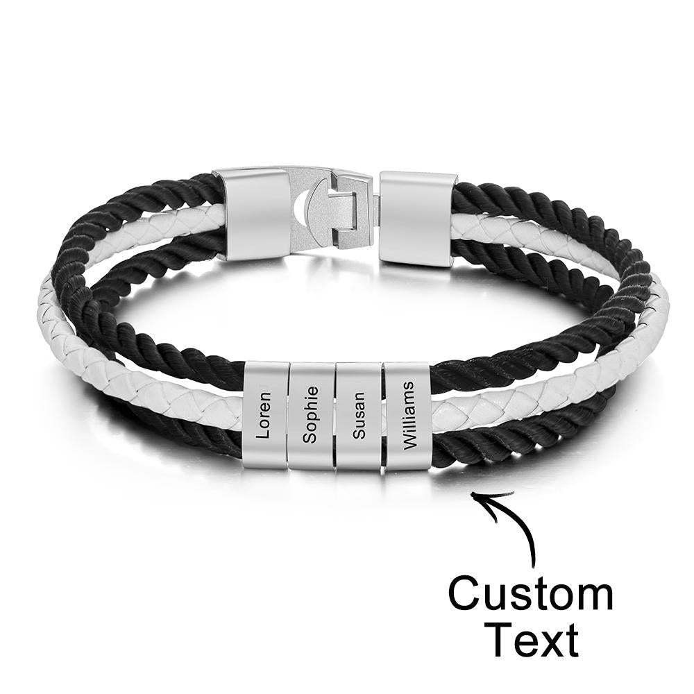 Bracciale Inciso Personalizzato Regali In Pelle Intrecciata A Strati Da Uomo - soufeelit