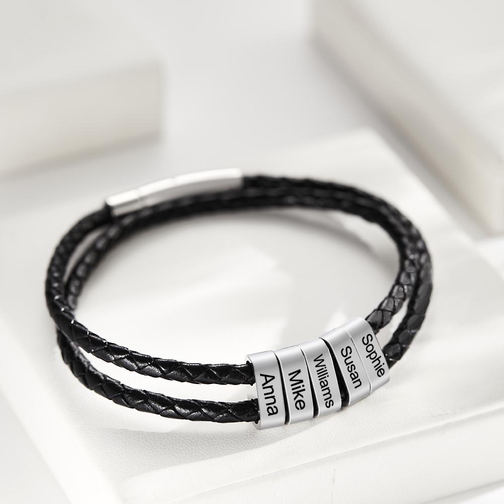Regali Da Uomo In Pelle Intrecciata Con Perline Personalizzate Con Bracciale Inciso - soufeelit
