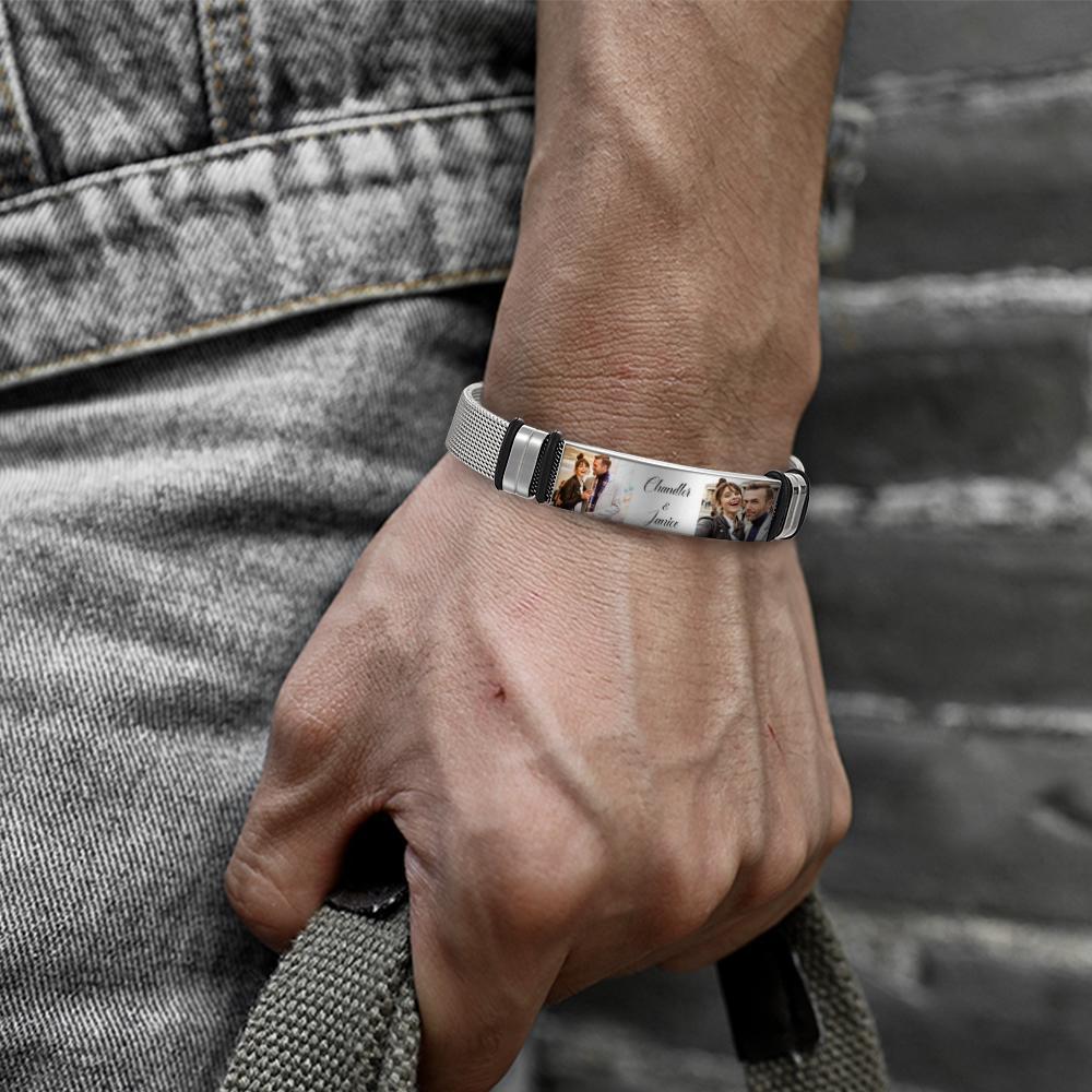 Bracciale Da Uomo In Acciaio Inossidabile Personalizzato Con Due Foto E Parole Incise I Migliori Regali Per Gli Innamorati A San Valentino - soufeelit