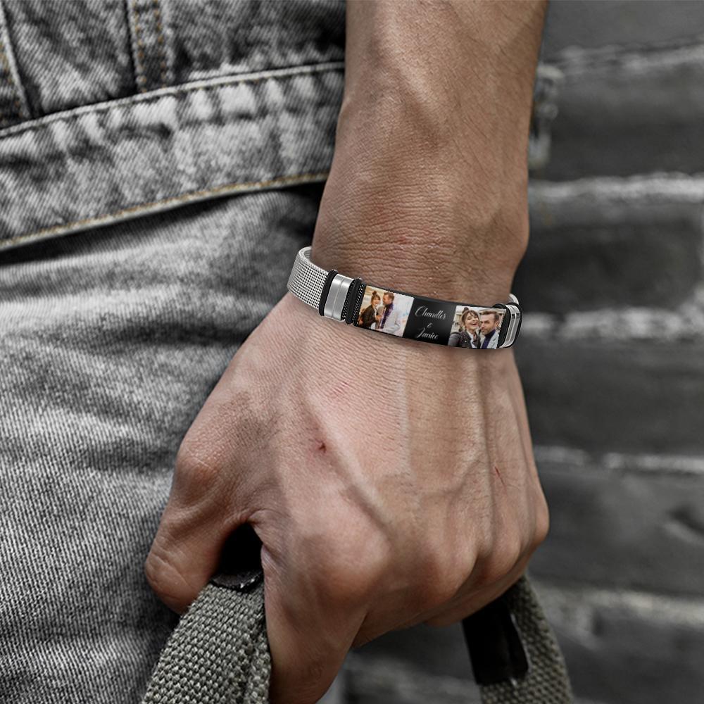 Bracciale Da Uomo In Acciaio Inossidabile Personalizzato Con Due Foto E Parole Incise I Migliori Regali Per Gli Innamorati A San Valentino - soufeelit