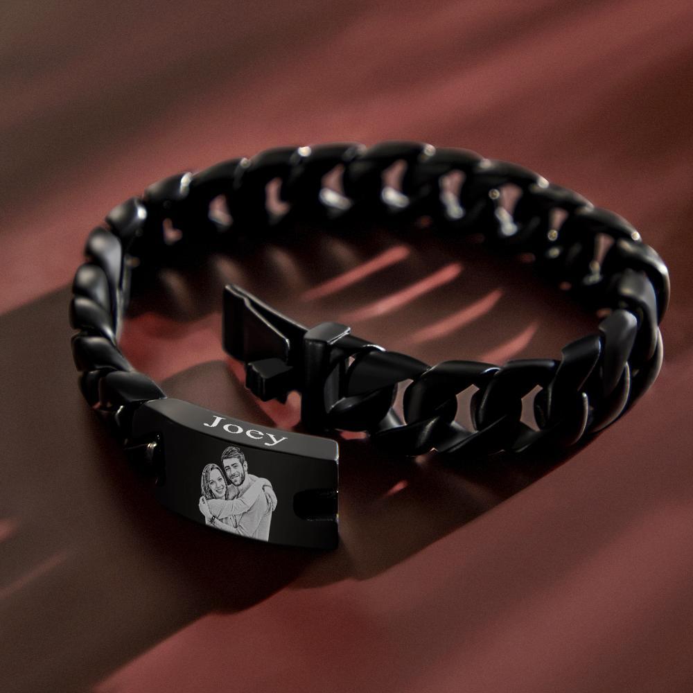 Regali Punk Personalizzati Con Bracciale A Catena Spessa Con Foto Incisa Per Lui - soufeelit