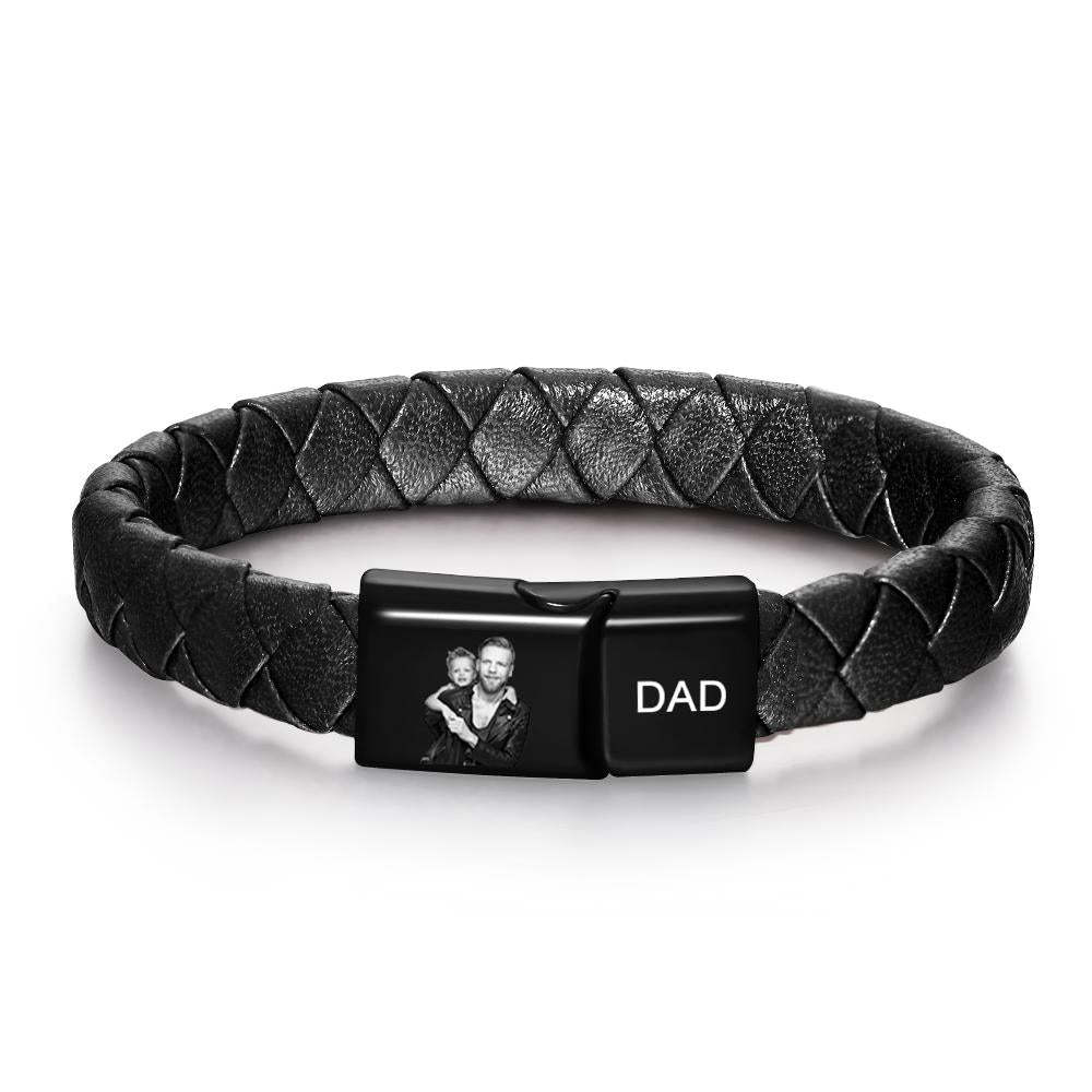 Braccialetto Personalizzato Con Foto Incisa Bracciale Da Uomo In Pelle Regalo Per La Festa Del Papà - soufeelit