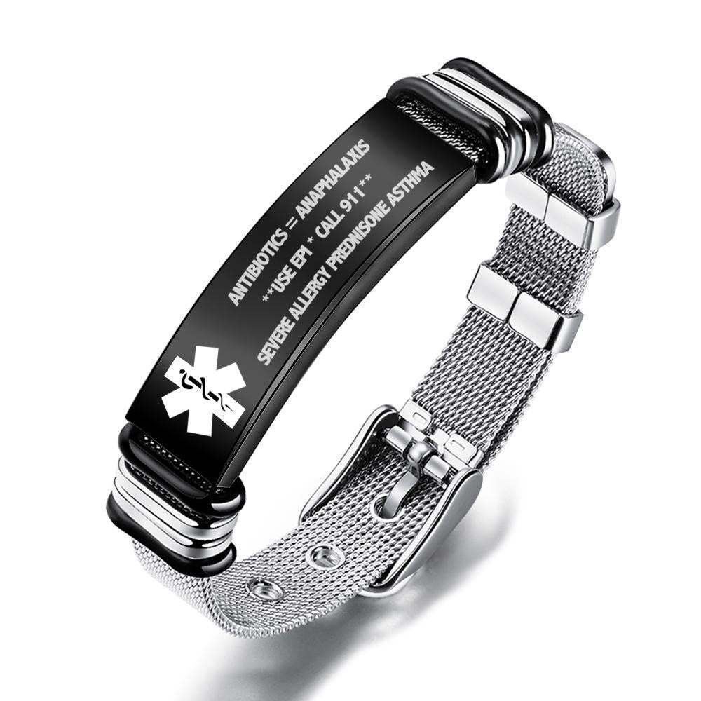 Bracciale Id Medico Personalizzato Gioielli Di Avviso Con Incisione Personalizzata Contatto Di Emergenza Regali Per La Festa Del Papà Per Lui - soufeelit