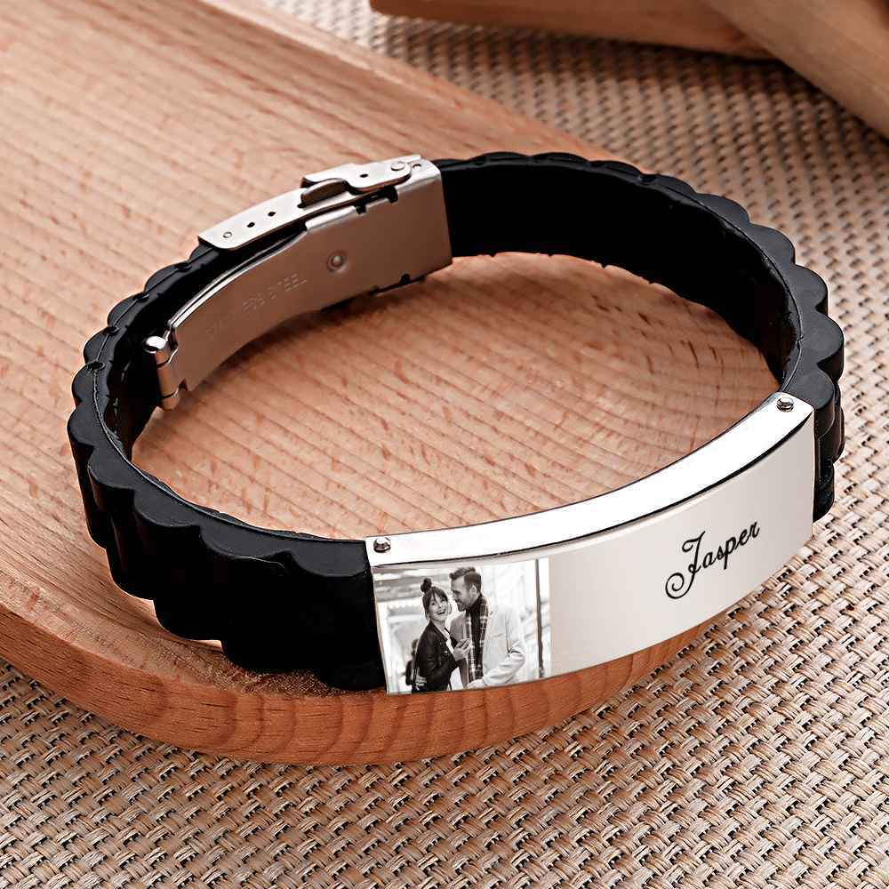 Bracciale In Silicone Con Foto Personalizzata Bracciale Largo Vintage Per Uomo Inciso - soufeelit