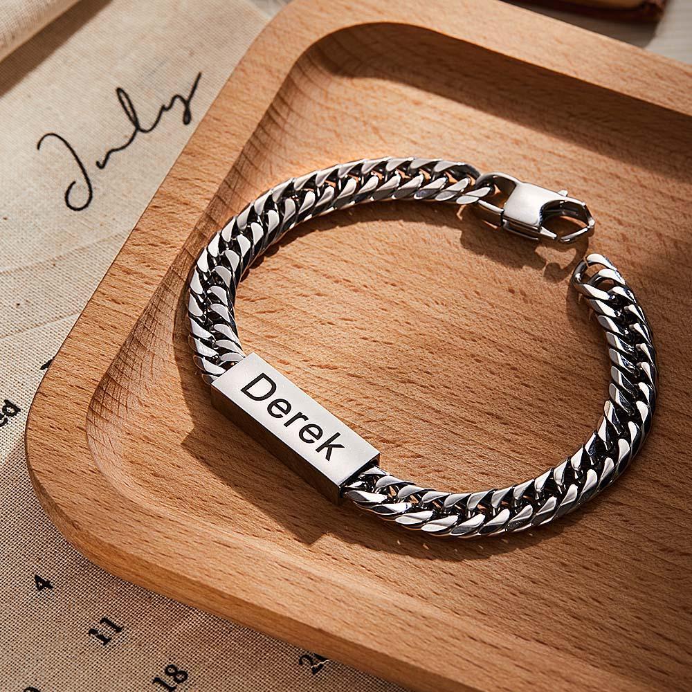 Bracciale Da Uomo Con Nome Di Testo Personalizzato Inciso Squisito Bracciale A Barra - soufeelit