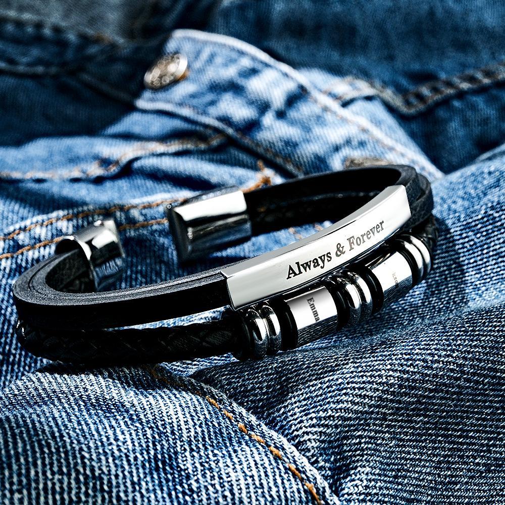 Braccialetti In Pelle Intrecciata Da Uomo Personalizzati Con 2 Perline Con Nomi Incisi Bracciale Con Nome Da Uomo Personalizzato - soufeelit
