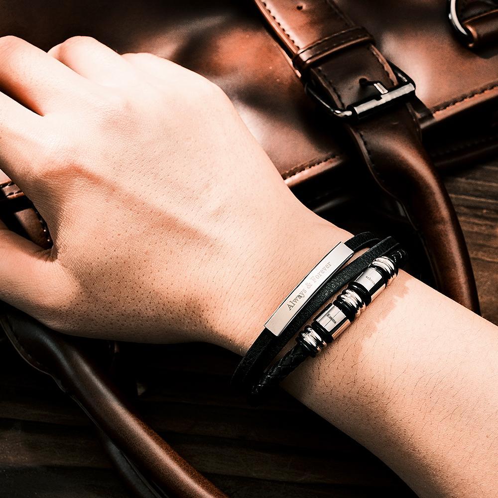 Braccialetti In Pelle Intrecciata Da Uomo Personalizzati Con 2 Perline Con Nomi Incisi Bracciale Con Nome Da Uomo Personalizzato - soufeelit