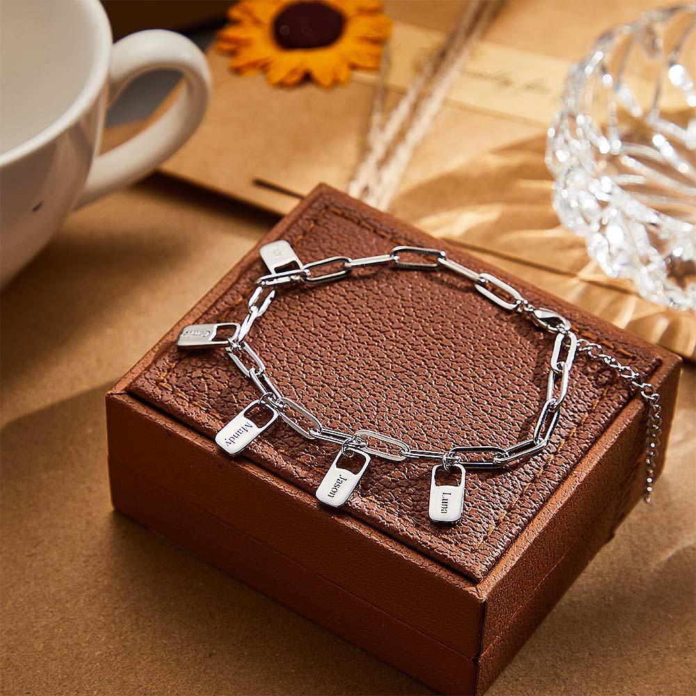Bracciale Con Maglie A Catena Rory Con 1-6 Ciondoli Bracciale Con Nomi Di Famiglia Personalizzati - soufeelit
