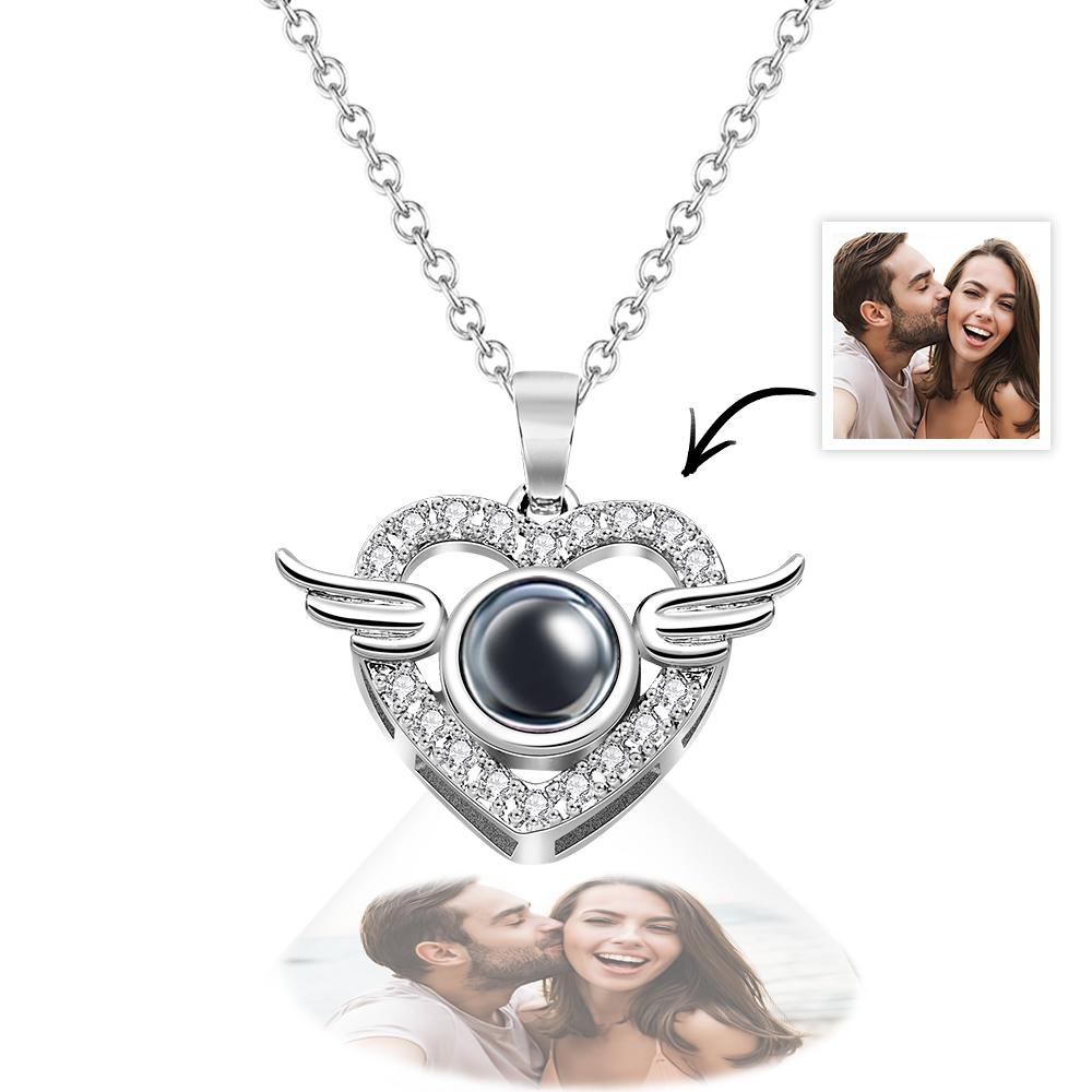 Collana Con Proiezione Di Foto Di Ali D'angelo Grazioso Ciondolo A Forma Di Cuore Regalo Per Lei - soufeelit