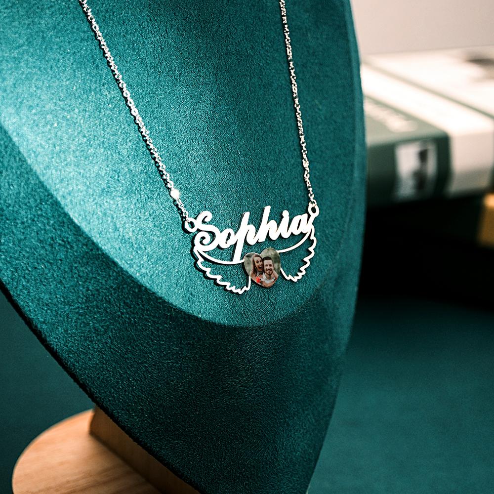 Collana Con Nome Personalizzato Con Foto, Regali Per Coppia Con Ali A Cuore - soufeelit