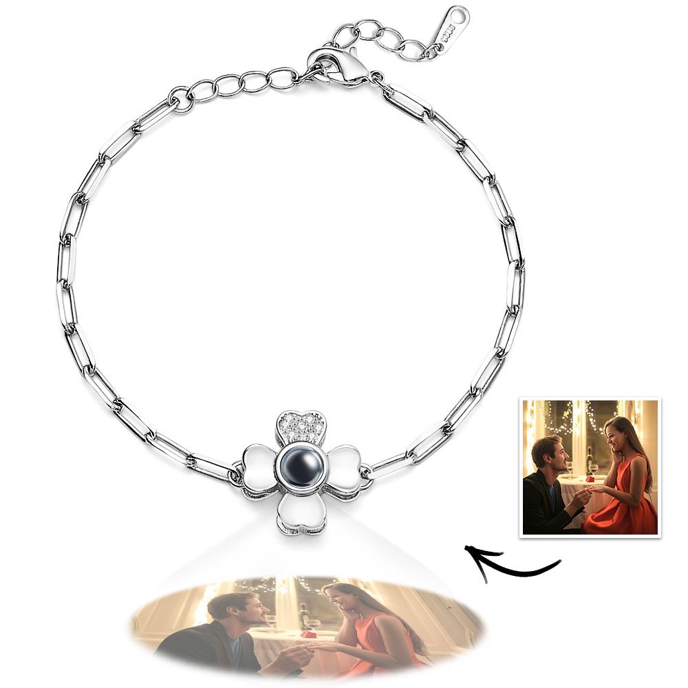 Bracciale Con Strass Di Trifoglio Di Proiezione Di Foto Personalizzate Regali Di Braccialetti Regolabili Lucidi Personalizzati Per Lei - soufeelit
