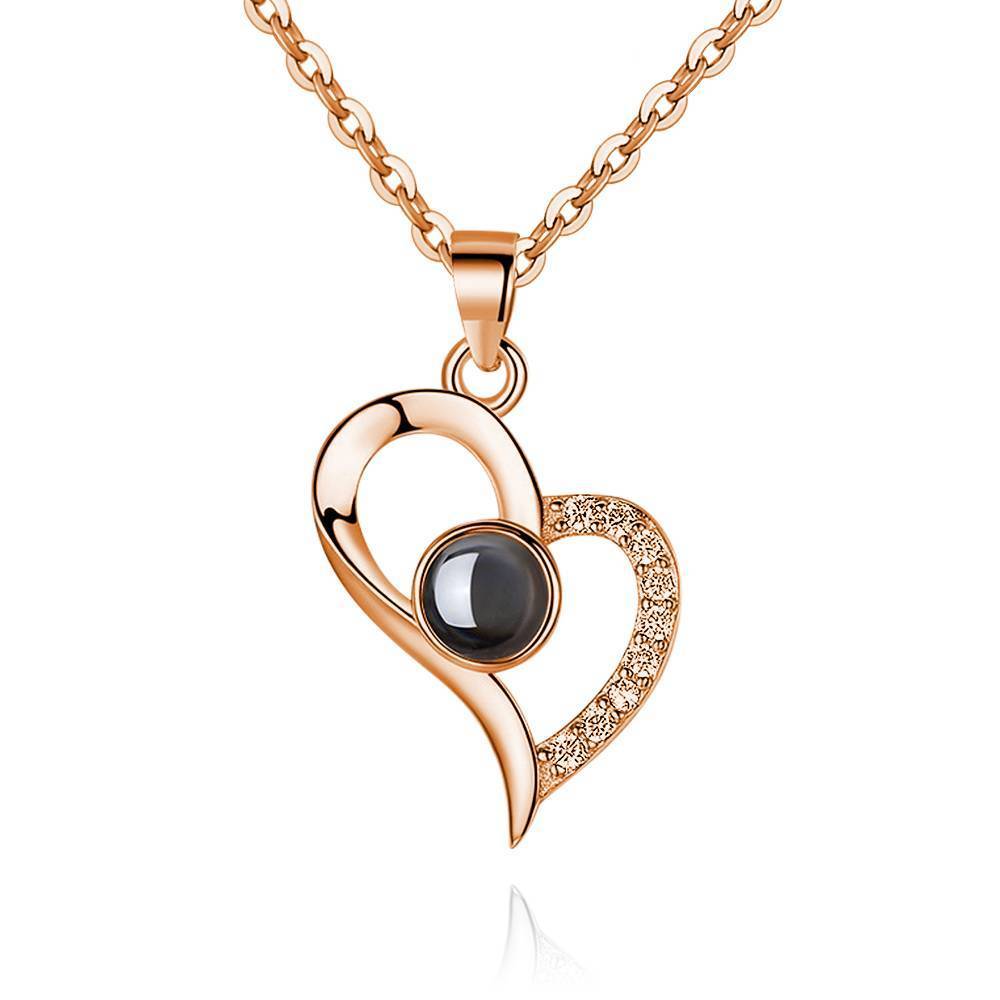 Collana I Love You In 100 Lingue Con Incisione Collana Per Proiezioni I Love You A Forma Di Cuore Argento - Placcato In Oro Rosa