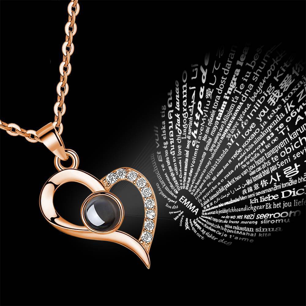 Collana I Love You In 100 Lingue Con Incisione Collana Per Proiezioni I Love You A Forma Di Cuore Argento - Placcato In Oro Rosa