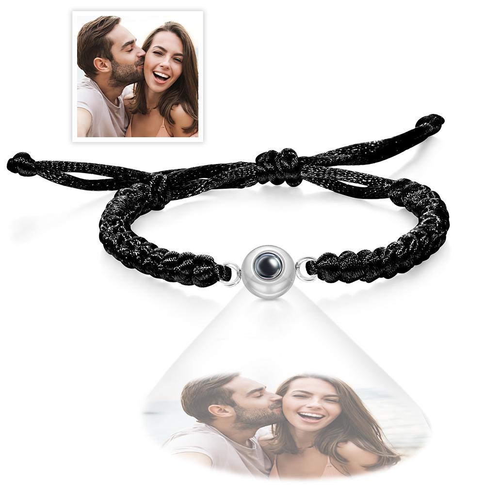 Bracciale Personalizzato Con Foto A Proiezione A Forma Di Cuore - Regolabile Con Corda Intrecciata, Regalo Per Coppie E Amici