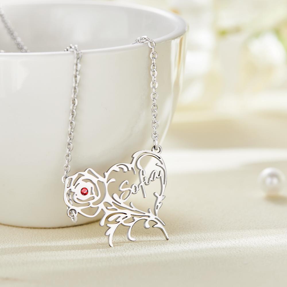 Nome Personalizzato Birthstone Collana Rosa A Forma Di Cuore Regali Squisiti - soufeelit