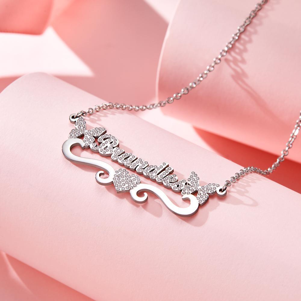 Collana Con Nome Inciso Personalizzato Regali Di Diamanti Con Cuore Di Farfalla Scintillante - soufeelit