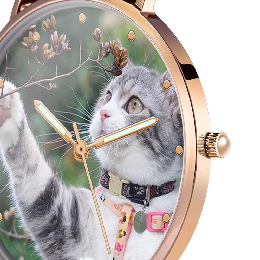 Orologio Fotografico Inciso Con Puntatore Luminoso Cinturino In Lega Di Oro Rosa Orologio Fotografico 36 Mm - Donna