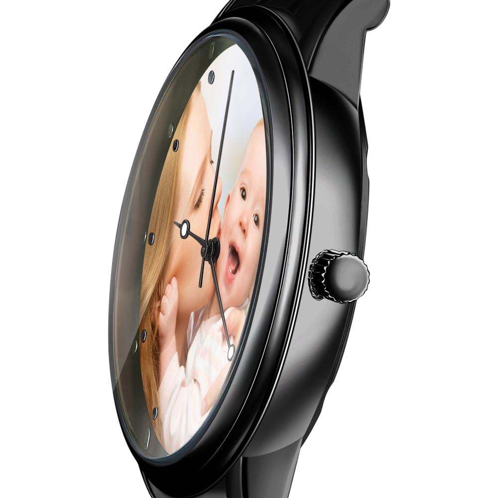 Orologio Da Uomo Con Foto Incisa Cinturino In Lega Nera
