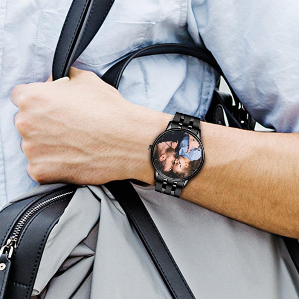 Orologio Con Foto Con Bracciale In Lega Nera Da Uomo Inciso Per Mio Padre Ti Amo Regali Per Lui