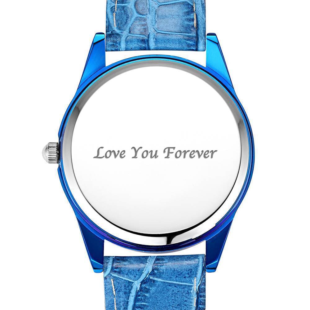 Orologio scolpito personalizzato,Orologio fotografico da donna con cinturino blu