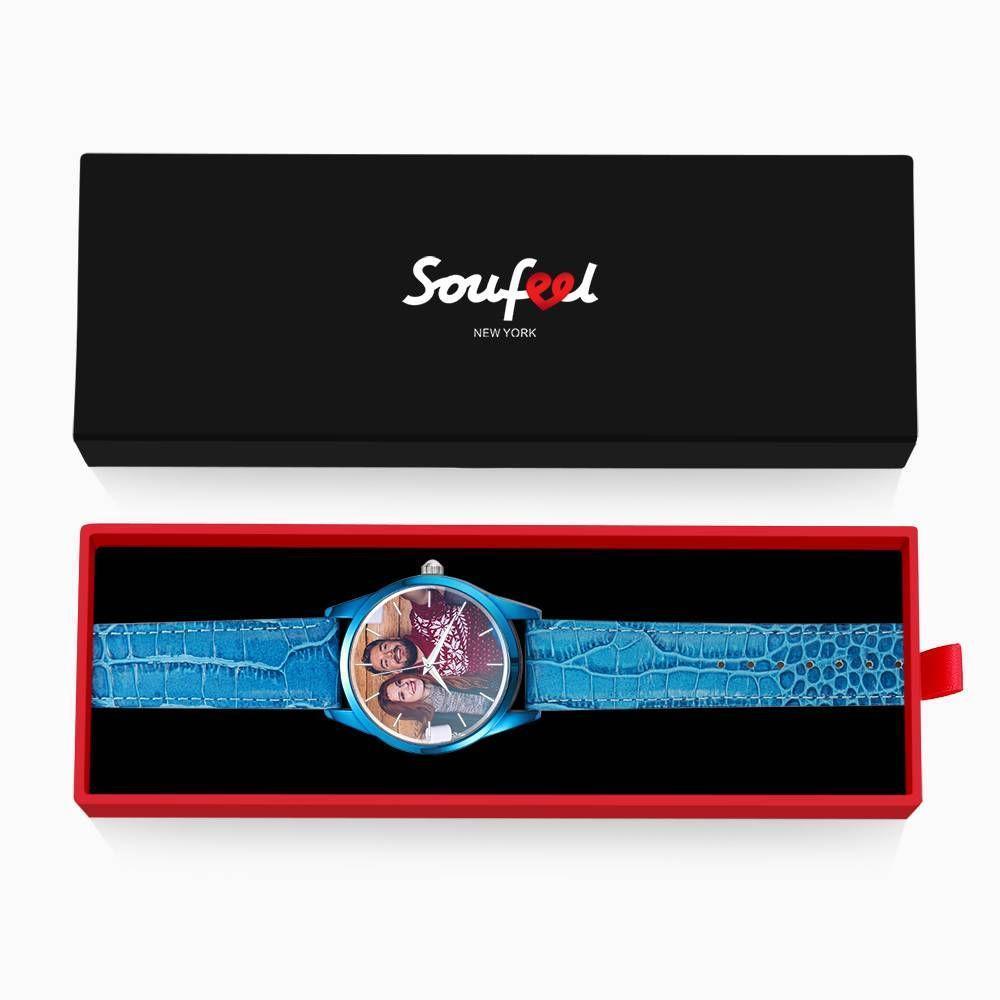 Orologio scolpito personalizzato,Orologio fotografico da donna con cinturino blu