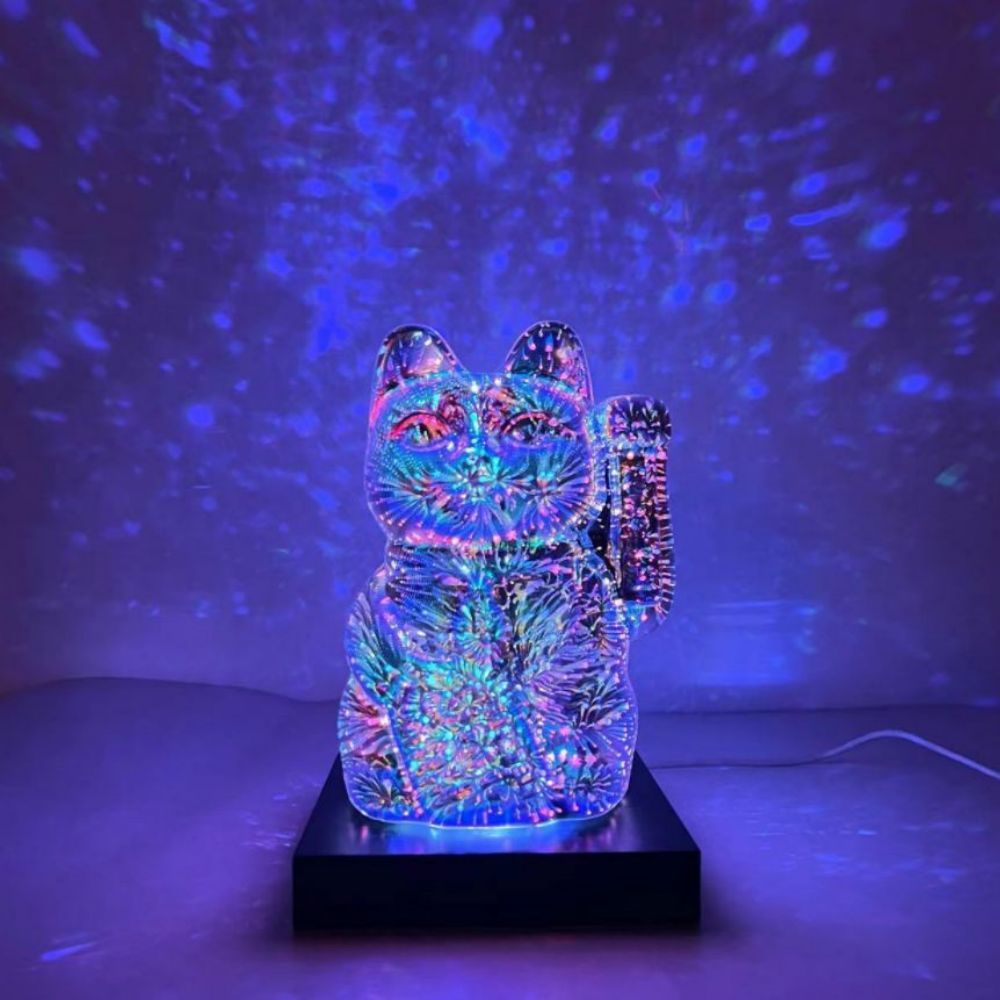 Lucky Cat 3d Fuochi D'artificio Night Light Colorful Cat Decor Light Gift - soufeelit