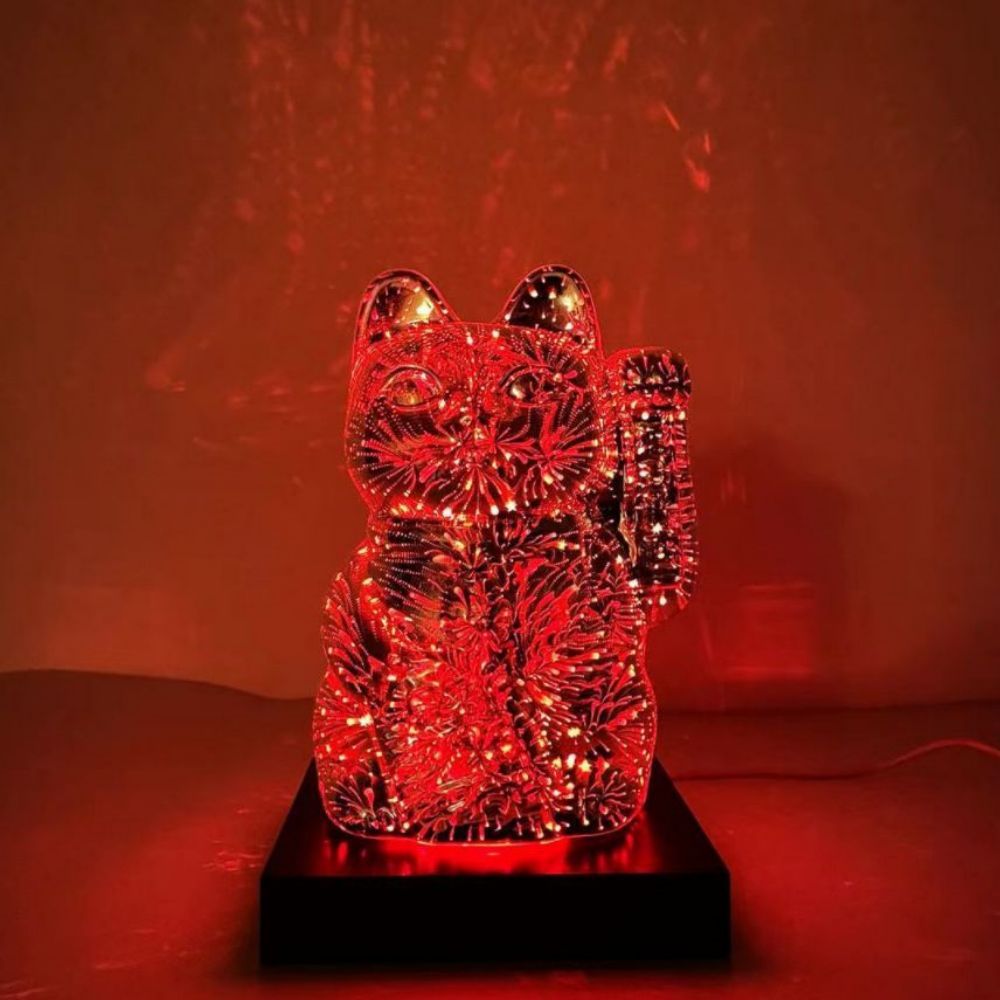 Lucky Cat 3d Fuochi D'artificio Night Light Colorful Cat Decor Light Gift - soufeelit