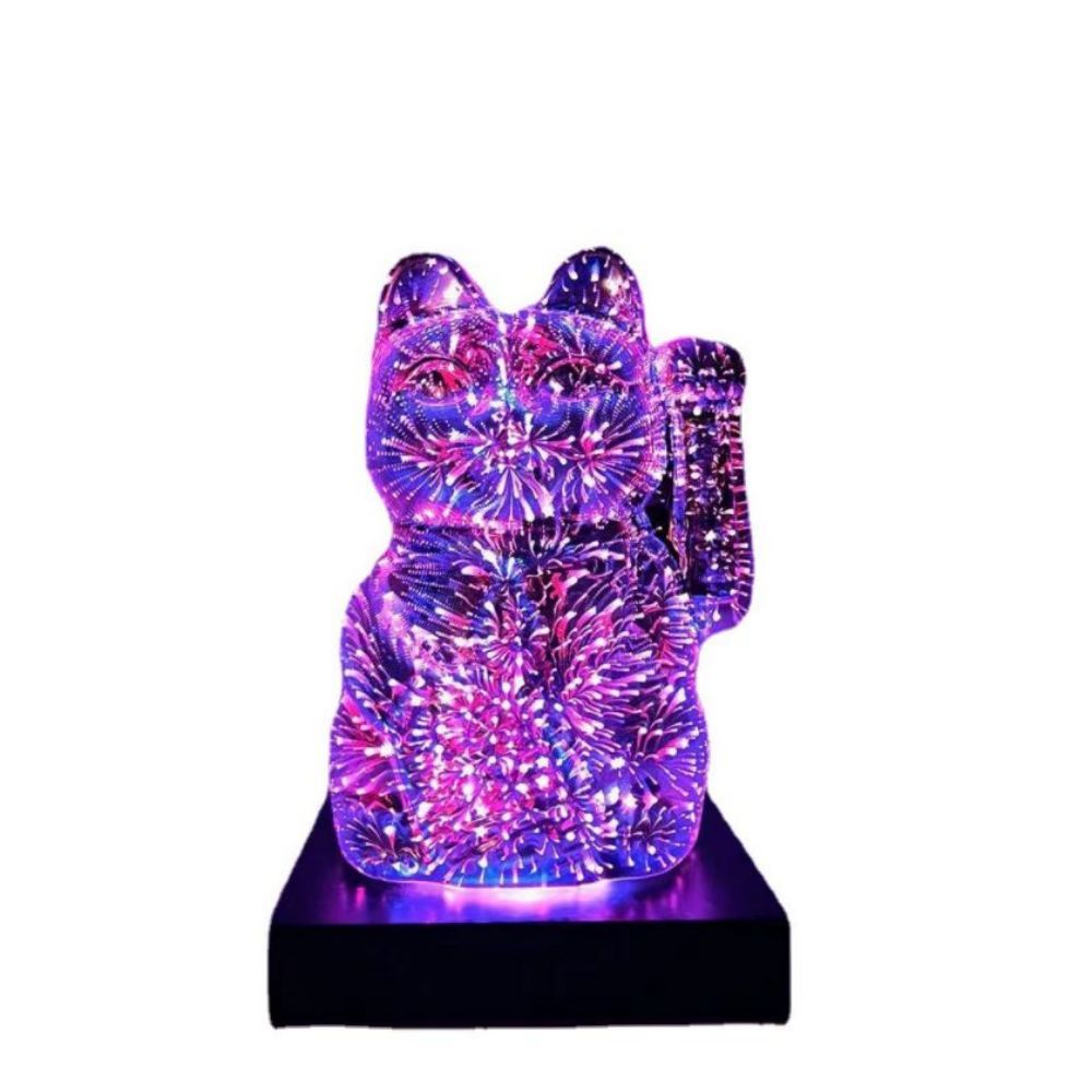 Lucky Cat 3d Fuochi D'artificio Night Light Colorful Cat Decor Light Gift - soufeelit