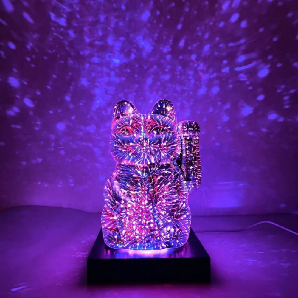 Lucky Cat 3d Fuochi D'artificio Night Light Colorful Cat Decor Light Gift - soufeelit