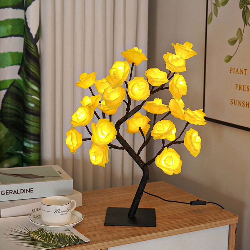 Led Simulazione Fiore Rosa Albero Luce Decorativa Luce Notturna Regalo Anniversario Per Amante - Viola - soufeelit