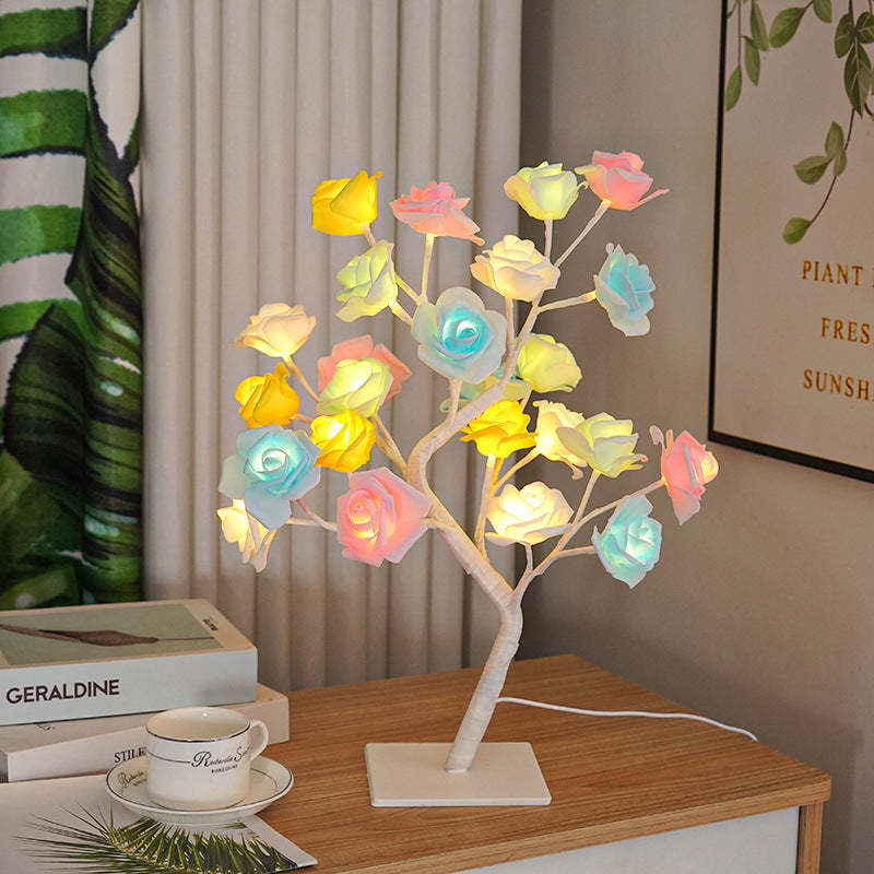 Led Simulazione Fiore Rosa Albero Luce Decorativa Luce Notturna Regalo Anniversario Per Amante - Viola - soufeelit