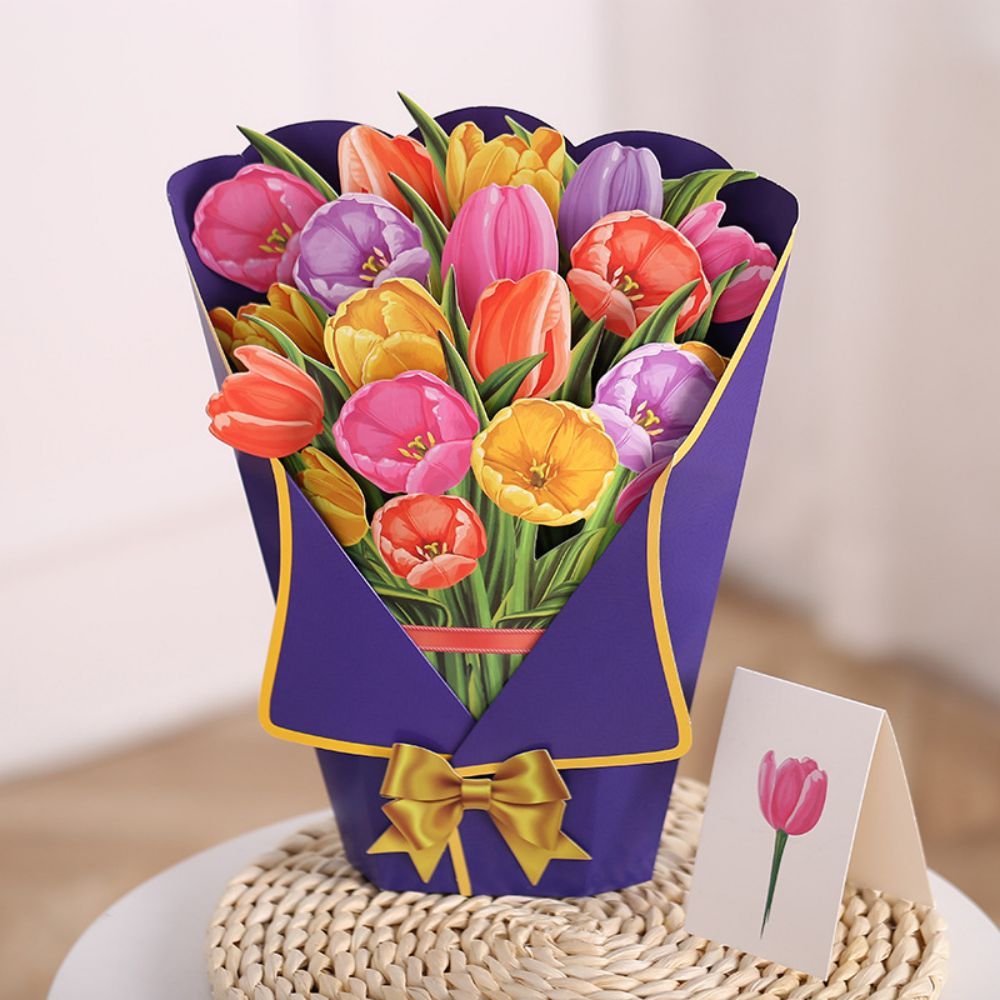 Biglietto D'auguri Pop-up Tulipano 3d Biglietto Pop-up Con Bouquet Di Fiori - soufeelit