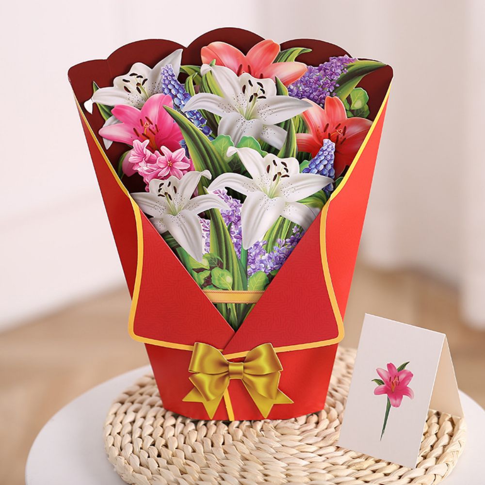 Biglietto D'auguri Pop-up Lily 3d Biglietto Pop-up Con Bouquet Di Fiori - soufeelit