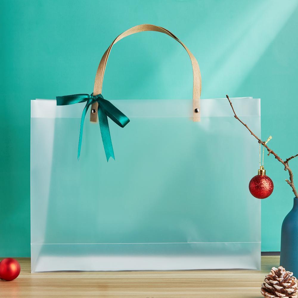 Sacchetto regalo trasparente con manici Sacchetto di plastica smerigliato bianco riutilizzabile per regalo