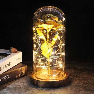Simulazione Romantica Eternal Golden Rose Flower Glass Cover Led Micro Landscape Regali Per L'amante A Natale, San Valentino E AnniversarioLampada Personalizzata