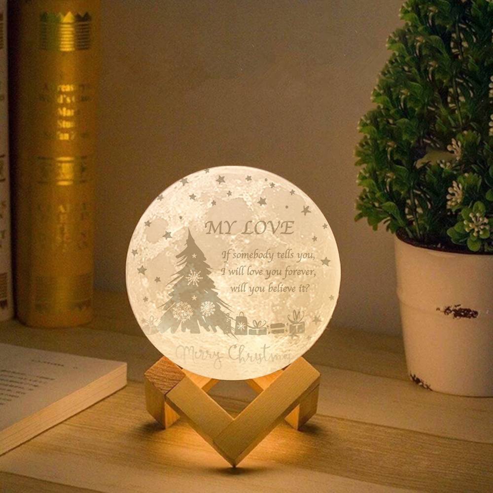 Lampada lunare con incisione, albero di Natale con lampada lunare 3D personalizzata - Tocca due colori 15cm-20cm Valido