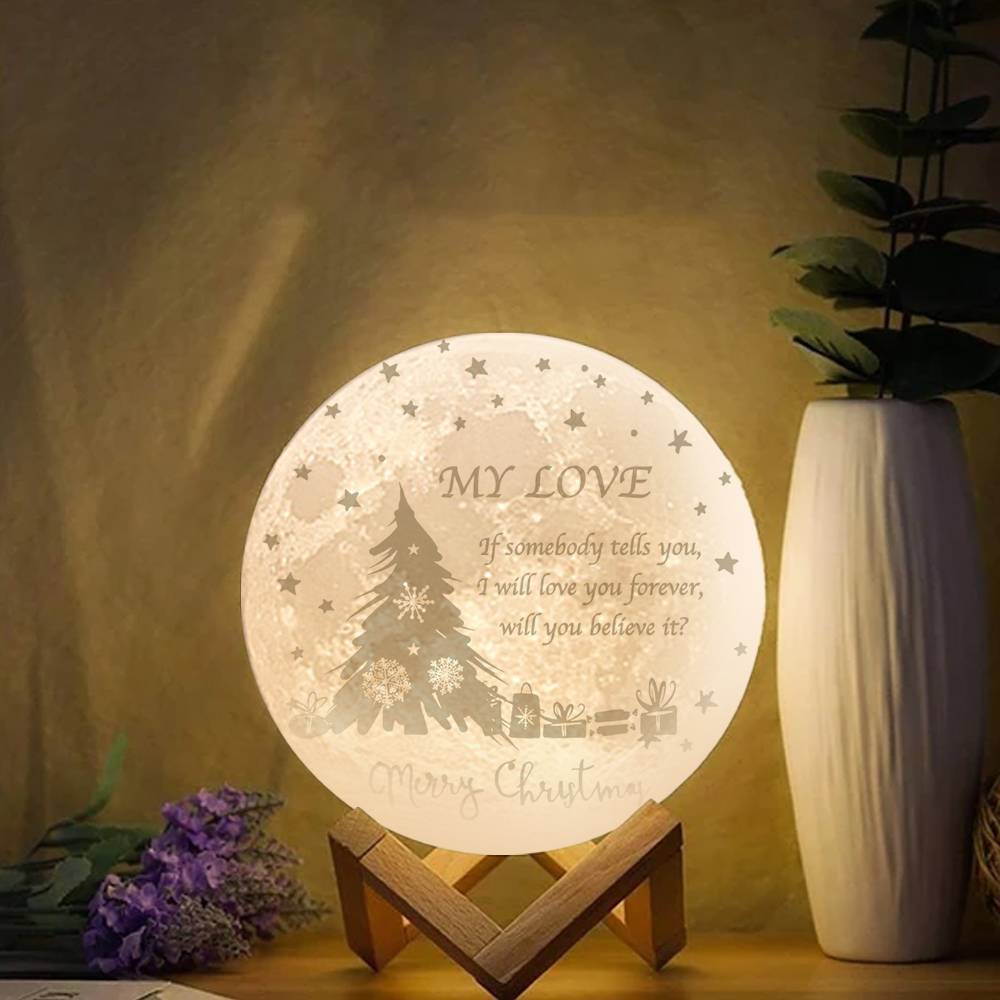 Lampada lunare con incisione, albero di Natale con lampada lunare 3D personalizzata - Tocca due colori 15cm-20cm Valido