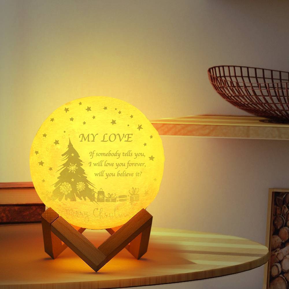 Lampada lunare con incisione, albero di Natale con lampada lunare 3D personalizzata - Tocca due colori 15cm-20cm Valido