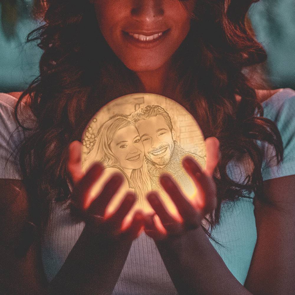 Lampada fotografica Luna, Lampada fotografica 3D personalizzata, Regalo lampada luna per coppia - Tocca due colori 15cm-20cm Valido