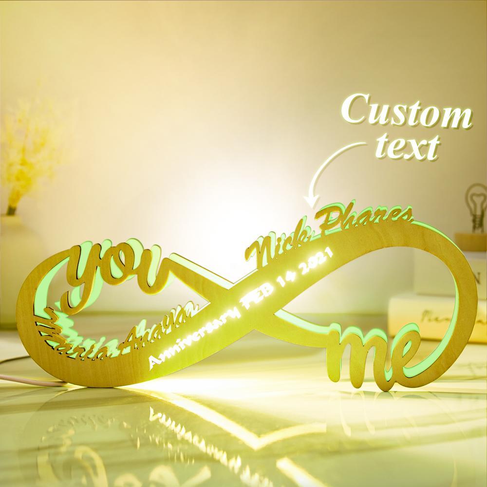 Luce Notturna Personalizzata Inciso Infinity Lampada In Legno Decorazione Da Scrivania Nome Personalizzato Segno Luce Regalo Per Lei - soufeelit