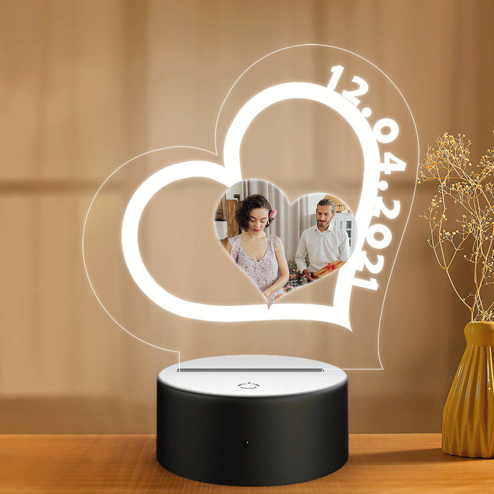 Custom Photo and Date Heart-shape Night Light Personalized Gifts 3D Illusion Heart-shape - soufeelitLampada Personalizzata