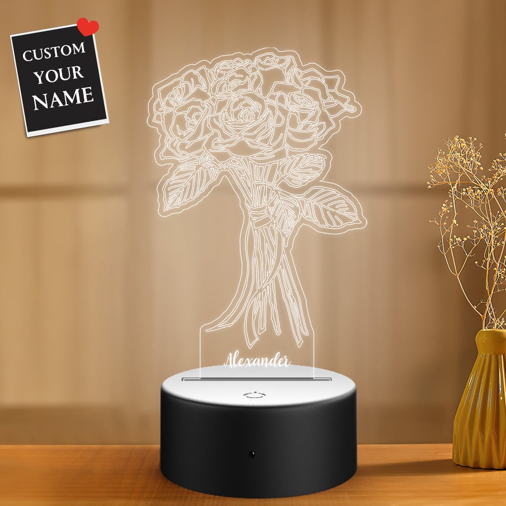 Custom Night Light with Rose Gift for Boyfriend Girfriend Valentine's Day - soufeelitLampada Personalizzata