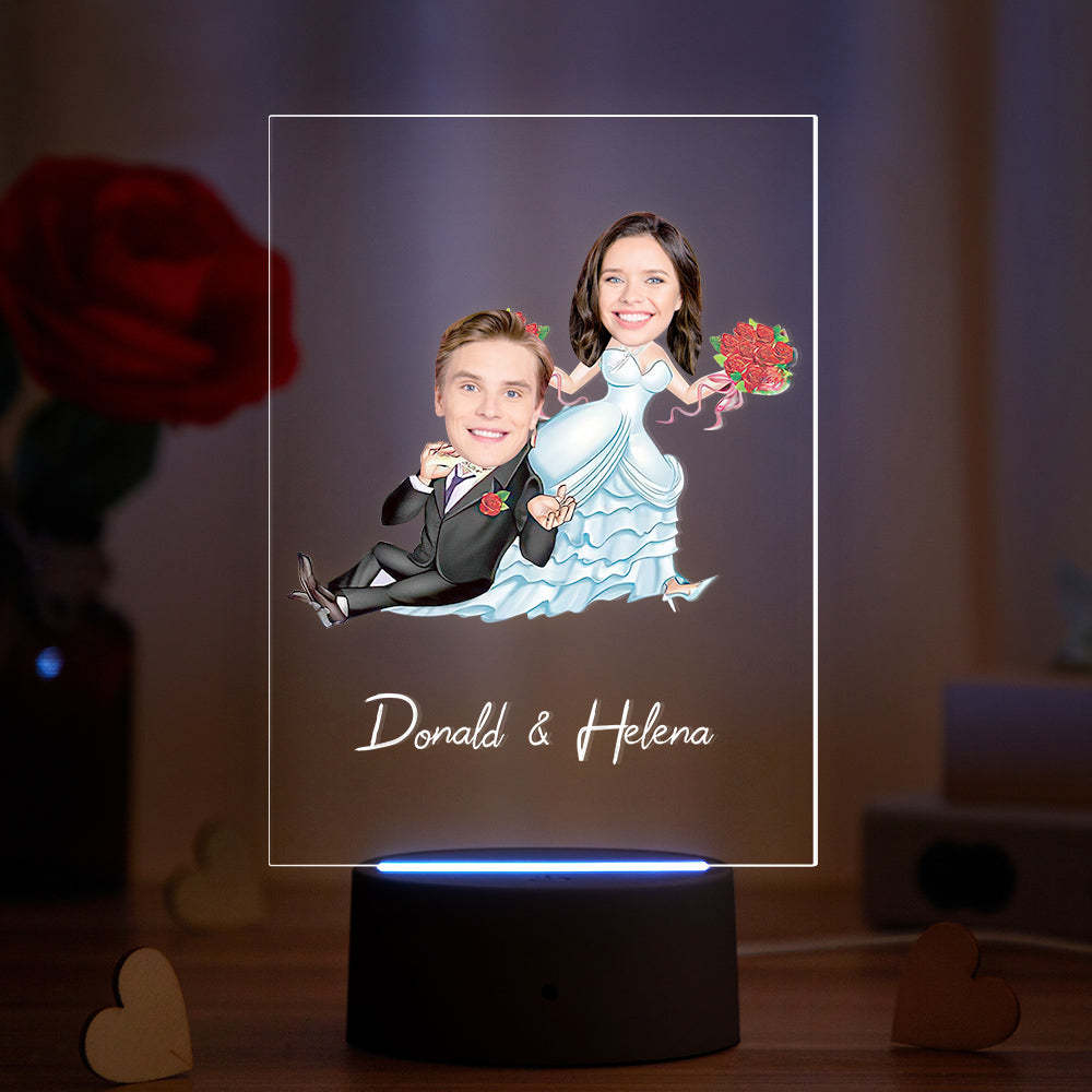 Foto Di Coppia Personalizzata E Nome Lampada A Led In Acrilico Base In Legno - soufeelitLampada Personalizzata